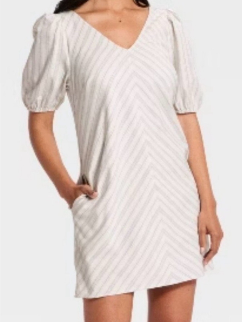 a new day Light Blue and White Striped V-Neck Tunic